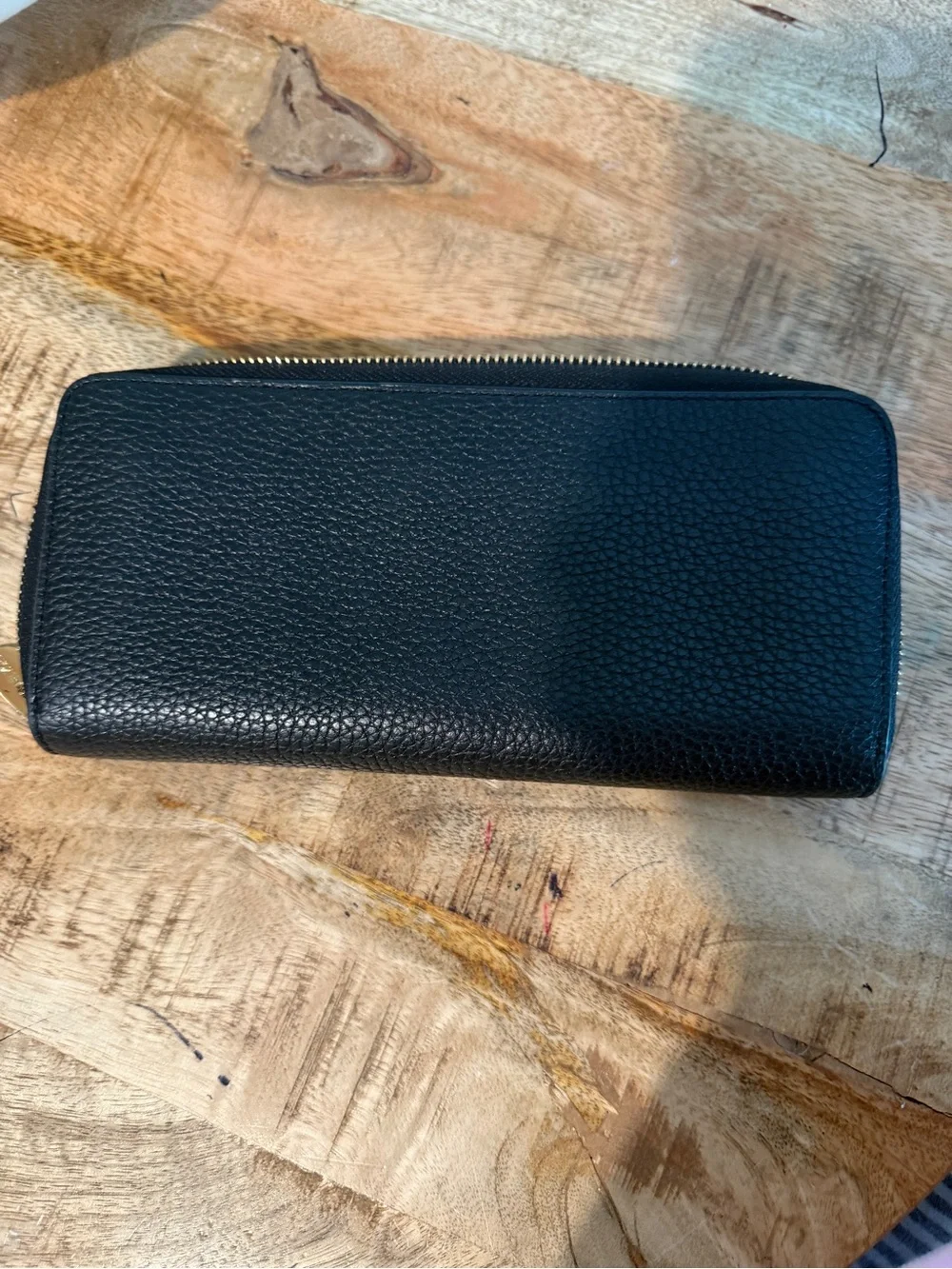 Michael Kors Black Pebbled Leather Wallet with Gold Plaque